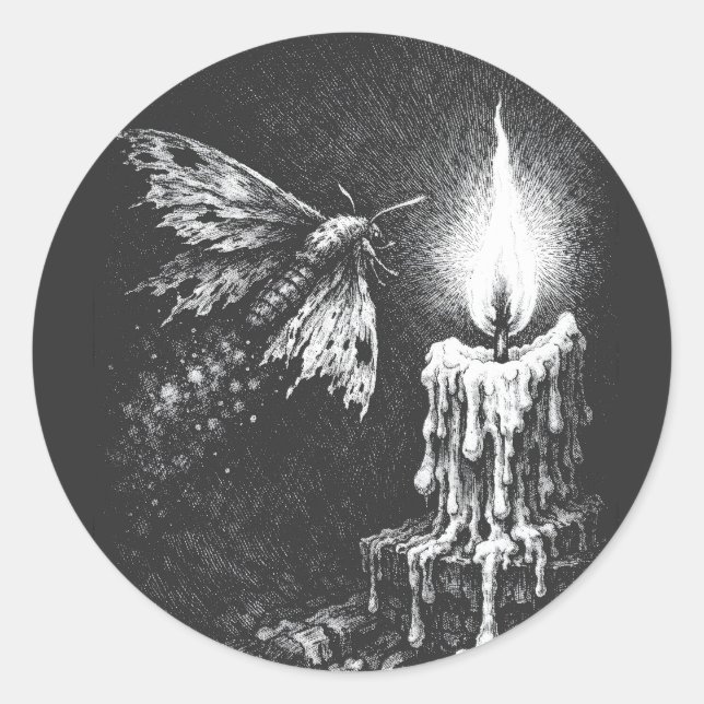 Sticker Rond Papillon vers la Flamme — par BurnsInHell (Devant)