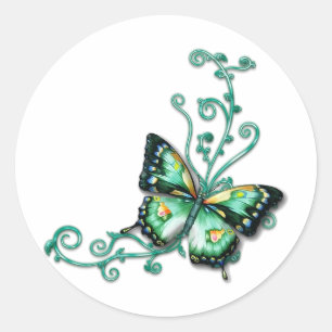 Sticker Rond papillon vert