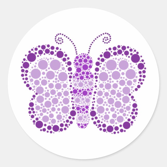 Sticker Rond Papillon violet et blanc Sceau de Baby shower élég (Devant)
