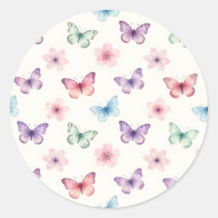 Sticker Rond Papillons à l'aquarelle motif fleurs de cerisier