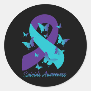 Sticker Rond Papillons à ruban violet Prévention du suicide Awa