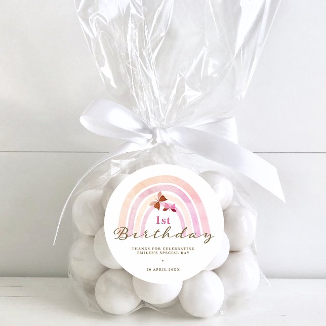 Sticker Rond Papillons arc-en-ciel Anniversaire Pastel Merci ro (Créateur téléchargé)