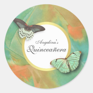 Sticker Rond Papillons aux couleurs sud-ouest Quinceanera
