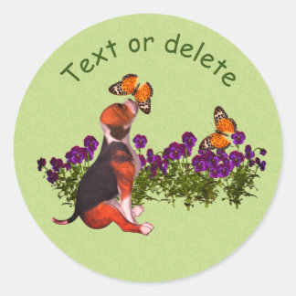 Sticker Rond Papillons beagles Pansies mignonnes Personnalisées