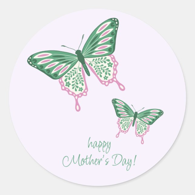 Sticker Rond Papillons Boho Chic Joyeuse Fête des Mères Autocol (Devant)