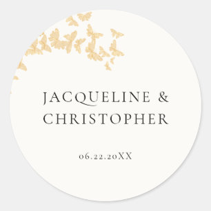 Sticker Rond Papillons Boho Or moderne Mariage romantique