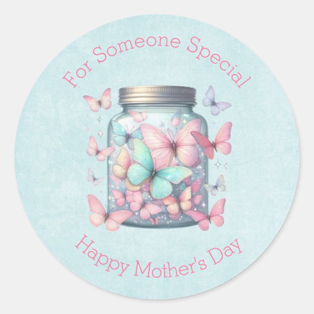 Sticker Rond Papillons Capricieux dans un Pot pour la Fête des  (Devant)