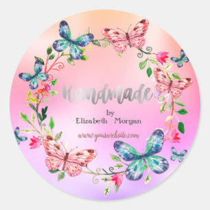 Sticker Rond Papillons Cool,Fleurs,Holographique,Fait main