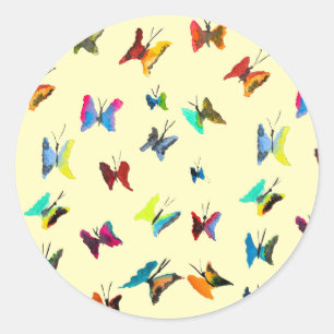 Sticker Rond Papillons couleur aquarelle