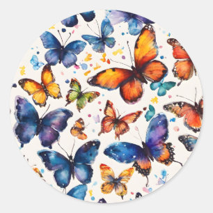 Sticker Rond Papillons d'aquarelle