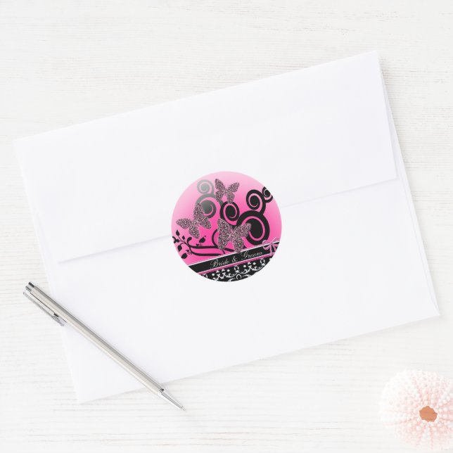 Sticker Rond Papillons de mariés  (Enveloppe)