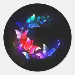Sticker Rond Papillons de nuit Neon brillants sur arrière - pla