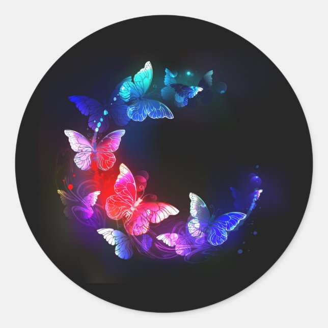 Sticker Rond Papillons de nuit Neon brillants sur arrière - pla (Devant)