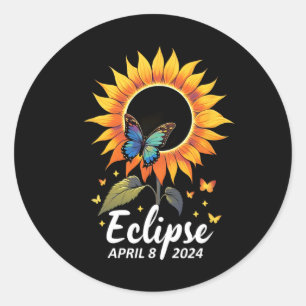 Sticker Rond Papillons de tournesol Fleurs Total Éclipse solair