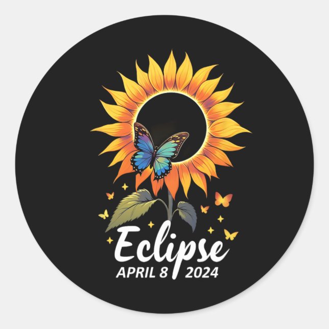 Sticker Rond Papillons de tournesol Fleurs Total Éclipse solair (Devant)