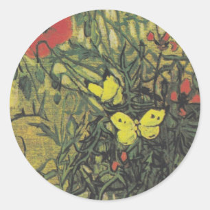 Sticker Rond Papillons de Van Gogh Coquelicots Fleurs Paix Dest