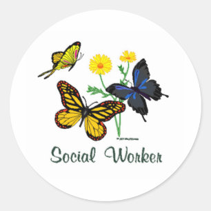 Sticker Rond Papillons des travailleurs sociaux