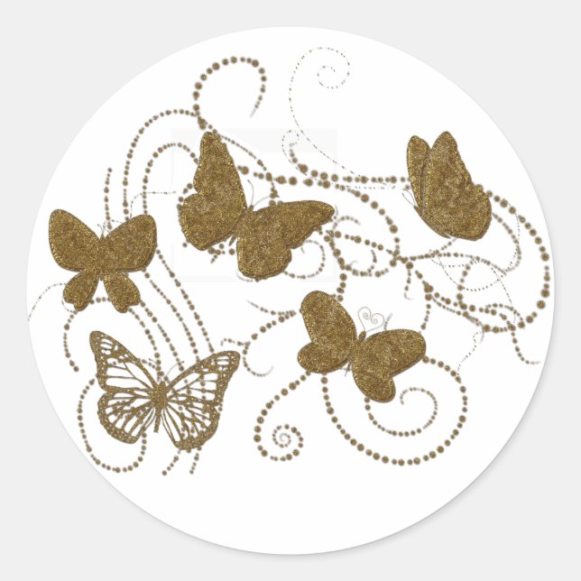 Sticker Rond Papillons d'or aux perruques d'or (Devant)