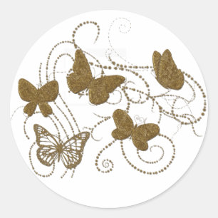 Sticker Rond Papillons d'or aux perruques d'or