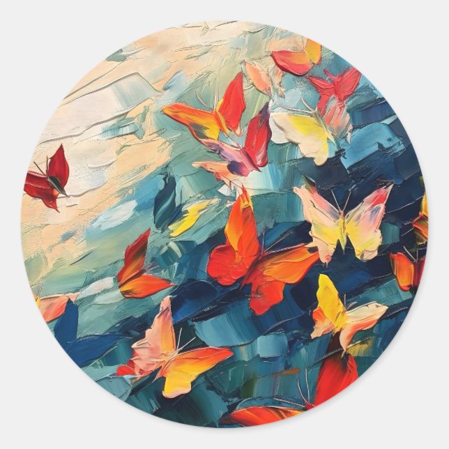 Sticker Rond Papillons en Mouvement – Vol Abstrait Expressif (Devant)