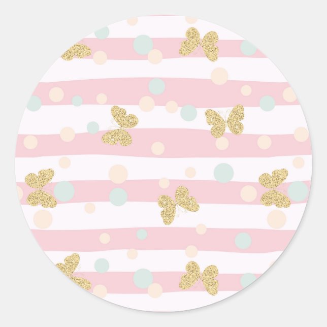 Sticker Rond Papillons et rayures (Devant)