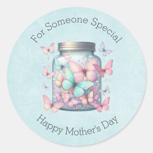 Sticker Rond Papillons Fantaisistes dans un Pot pour la Fête de (Devant)