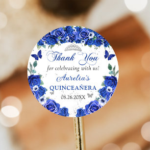 Sticker Rond Papillons Floraux bleus Quinceañera Princesse