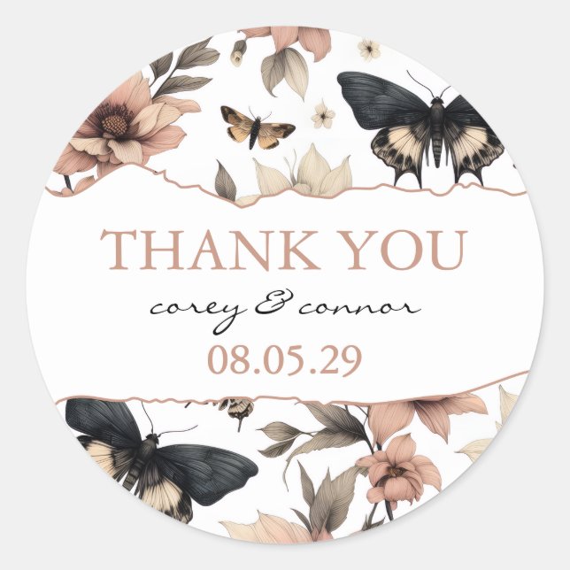 Sticker Rond Papillons Floraux Doux (Devant)