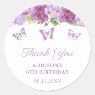Sticker Rond Papillons floraux lavande fête d'anniversaire Favo