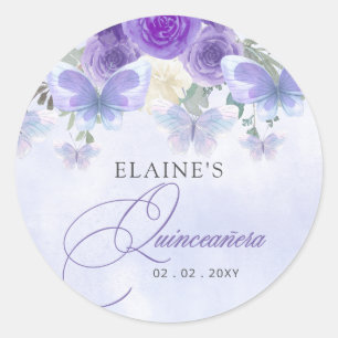 Sticker Rond Papillons Lilac Floral Russe Quinceanera