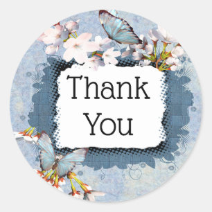 Sticker Rond Papillons Merci et fleurs
