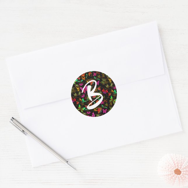 Sticker Rond Papillons monogramme (Enveloppe)