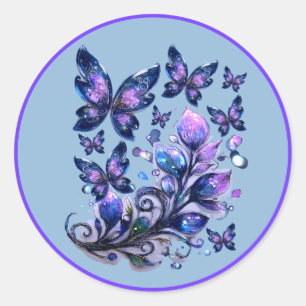 Sticker Rond Papillons Paillettes Cosmiques Bleus