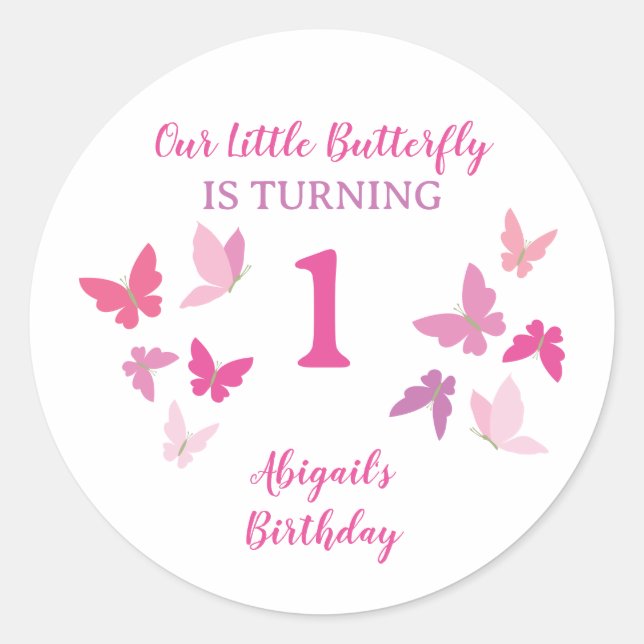 Sticker Rond Papillons Premier anniversaire (Devant)