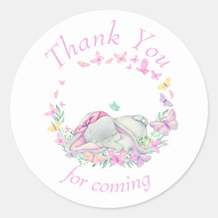 Sticker Rond Papillons rose éléphant Baby shower Merci