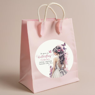 Sticker Rond Papillons rose Mariage Floral Fête des mariées