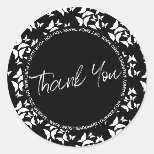 Sticker Rond Papillons Script Entreprise Merci 