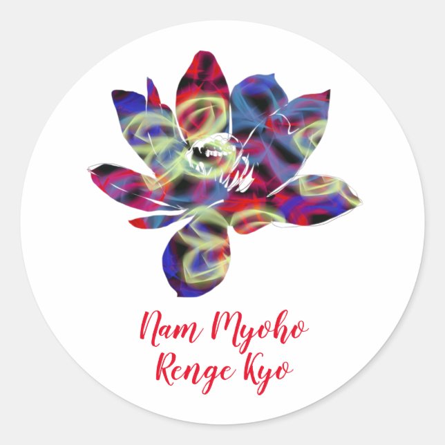 Sticker Rond Papillons spirituels Fleur Nam Myoho Renge Kyo (Devant)