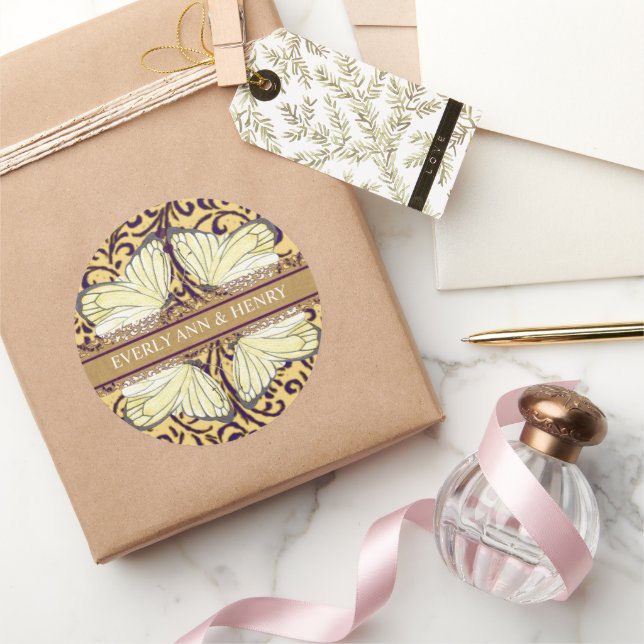 Sticker Rond Papillons Tourbillon Jaune Beige Vert Terre Tons (Cadeaux)