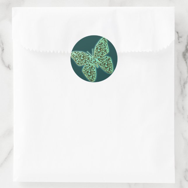 Sticker Rond Papillons tourbillons vert (Sac)
