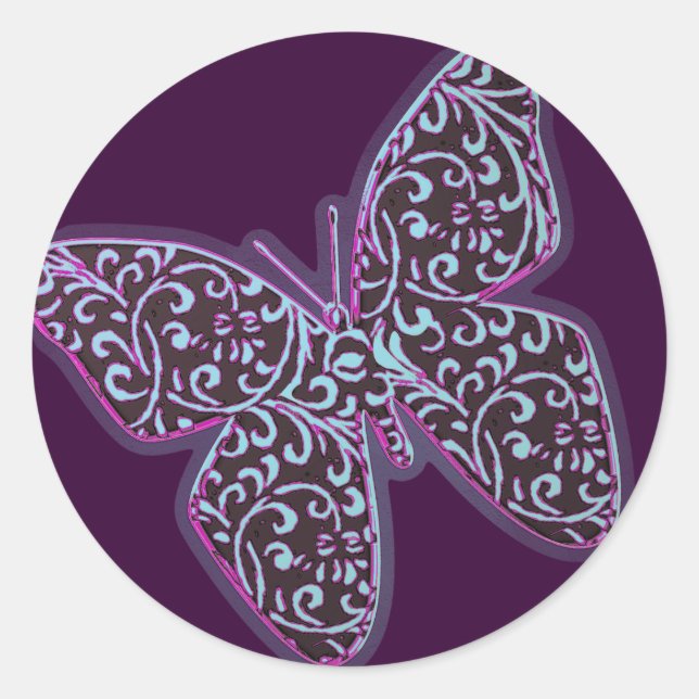 Sticker Rond Papillons tourbillons violet (Devant)