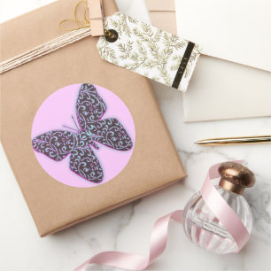 Sticker Rond Papillons tourbillons violet