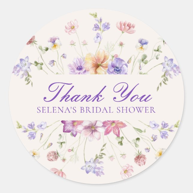 Sticker Rond Papillons Violets Merci Baby Shower de Mariage (Devant)
