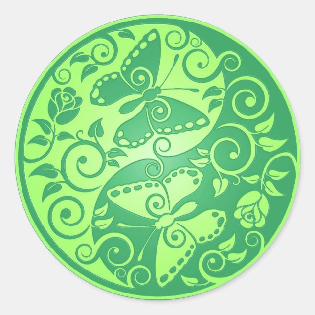 Sticker Rond Papillons Yin Yang, vert (Devant)
