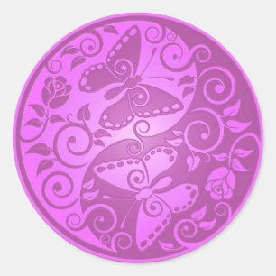 Sticker Rond Papillons Yin Yang, violet