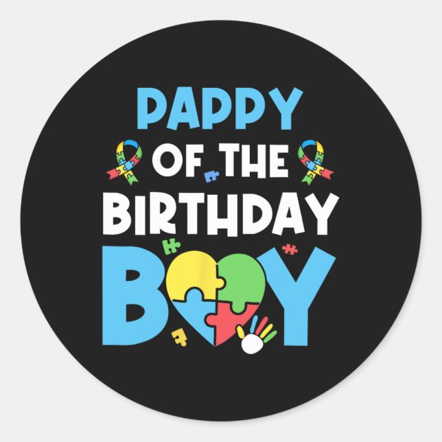 Sticker Rond Papy du garçon d'anniversaire Puzzle de sensibilis (Devant)