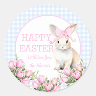 Sticker Rond Pâques aquarelle tulipe lapin Pâques