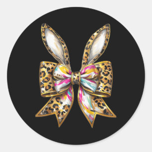 Sticker Rond Pâques Bunny Leopard Coquette Bow Joyeux Gir Pâque