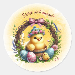Sticker Rond Pâques Cutest Chick Autour !