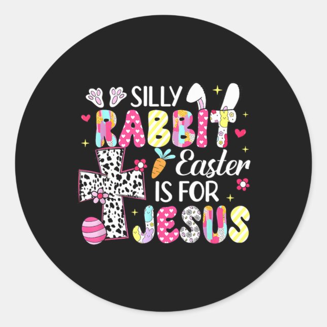 Sticker Rond Pâques De Lapin Silly Est Pour Les Eas Religieuses (Devant)